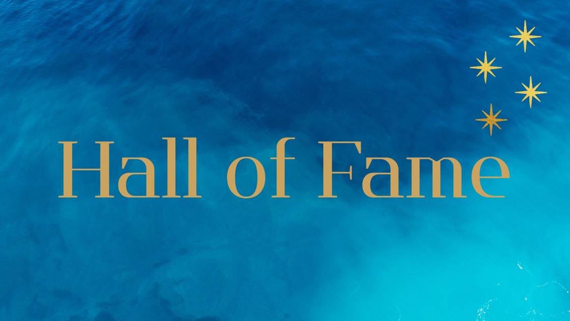 Blå bakgrund. Mitt i bild står i guldig text "Hall of fame 2026"