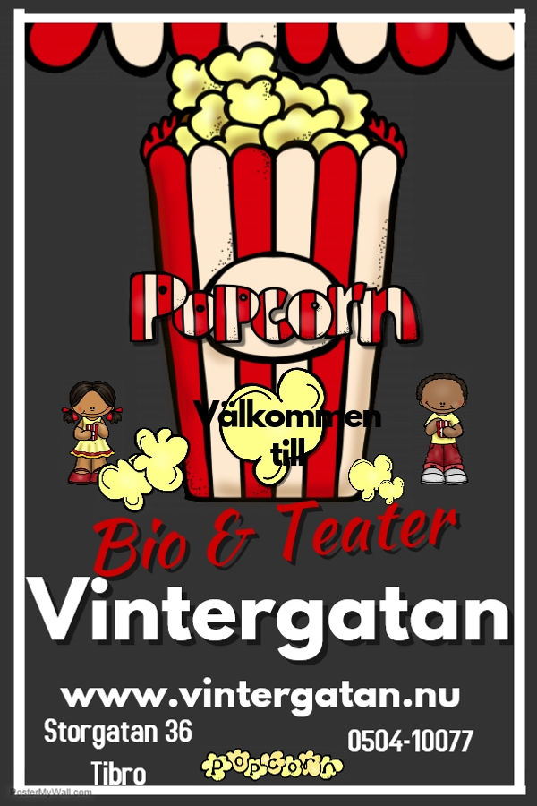Ett reklamblad för en biograf med popcorn.