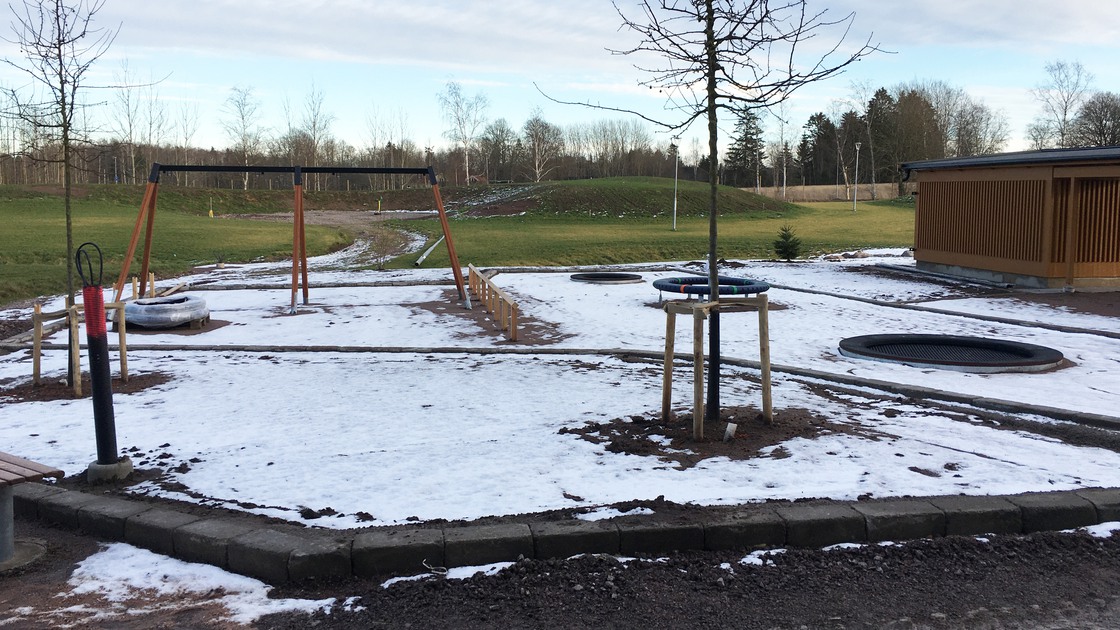 Anläggning av skolgården på Baggeboskolan i februari 2020.