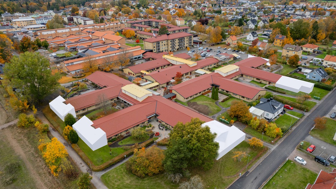Principskiss för den framtida utbyggnaden av äldreboendet Bonargården i Tibro.