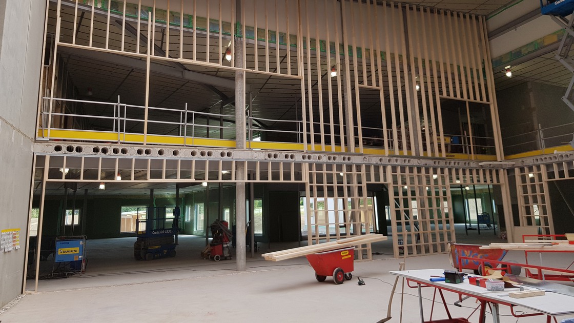 Byggnation av Baggeboskolan i juli 2019.