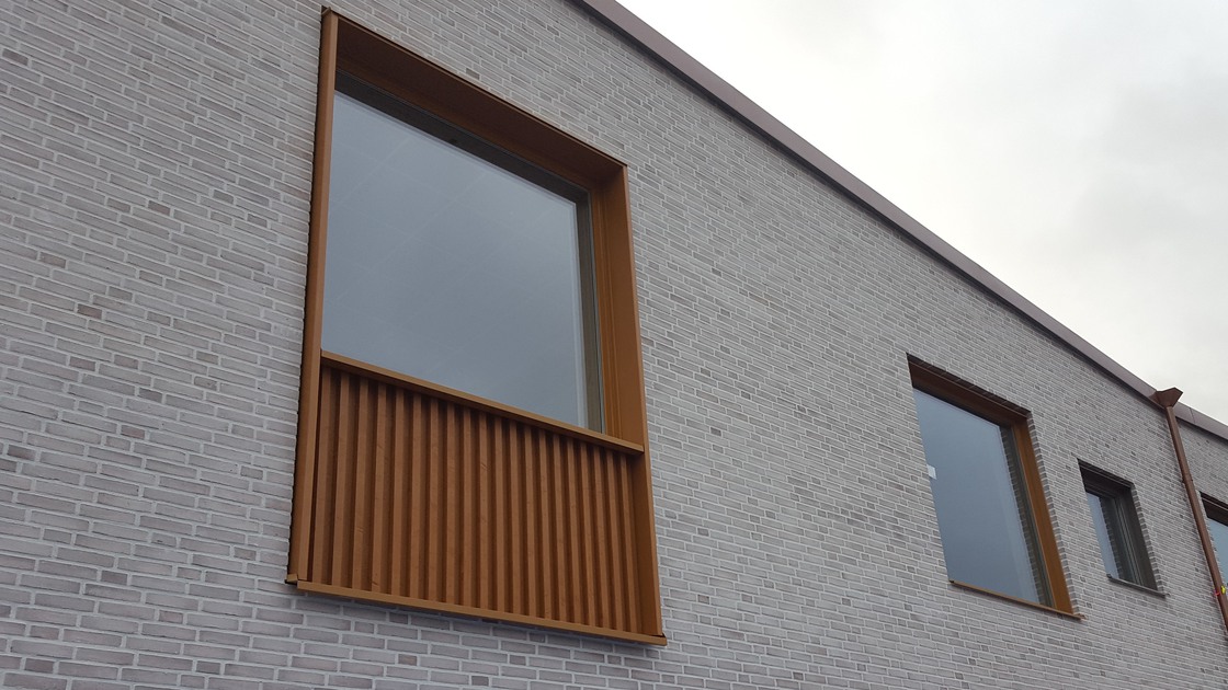 Detaljbild av Baggeboskolans fasad.
