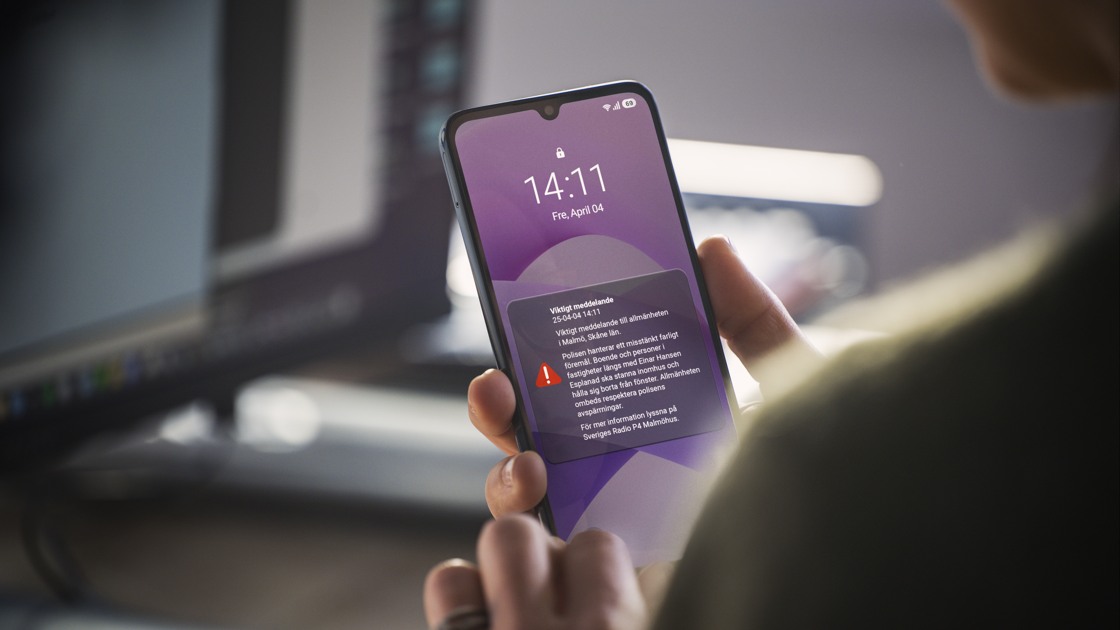 Med SE-Alert kan VMA skickas direkt till mobilen. Bilden visar hur ett meddelande ser ut i mobilen.